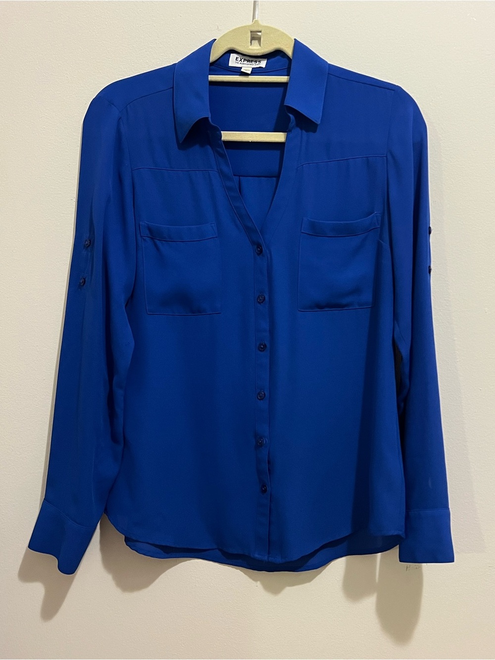 Express Womens Cobalt Blue Button-Up Blouse